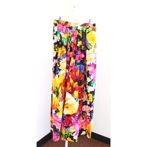 Vtg 80s Raul Blanco Colorful Floral Silk Wide Leg Palazzo Pants Size 12 / M ?